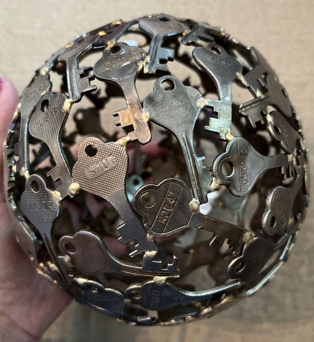 MCM Style Steel Silver Welded Key Sphere, Key Sculpture, Key Ball Decor Orb